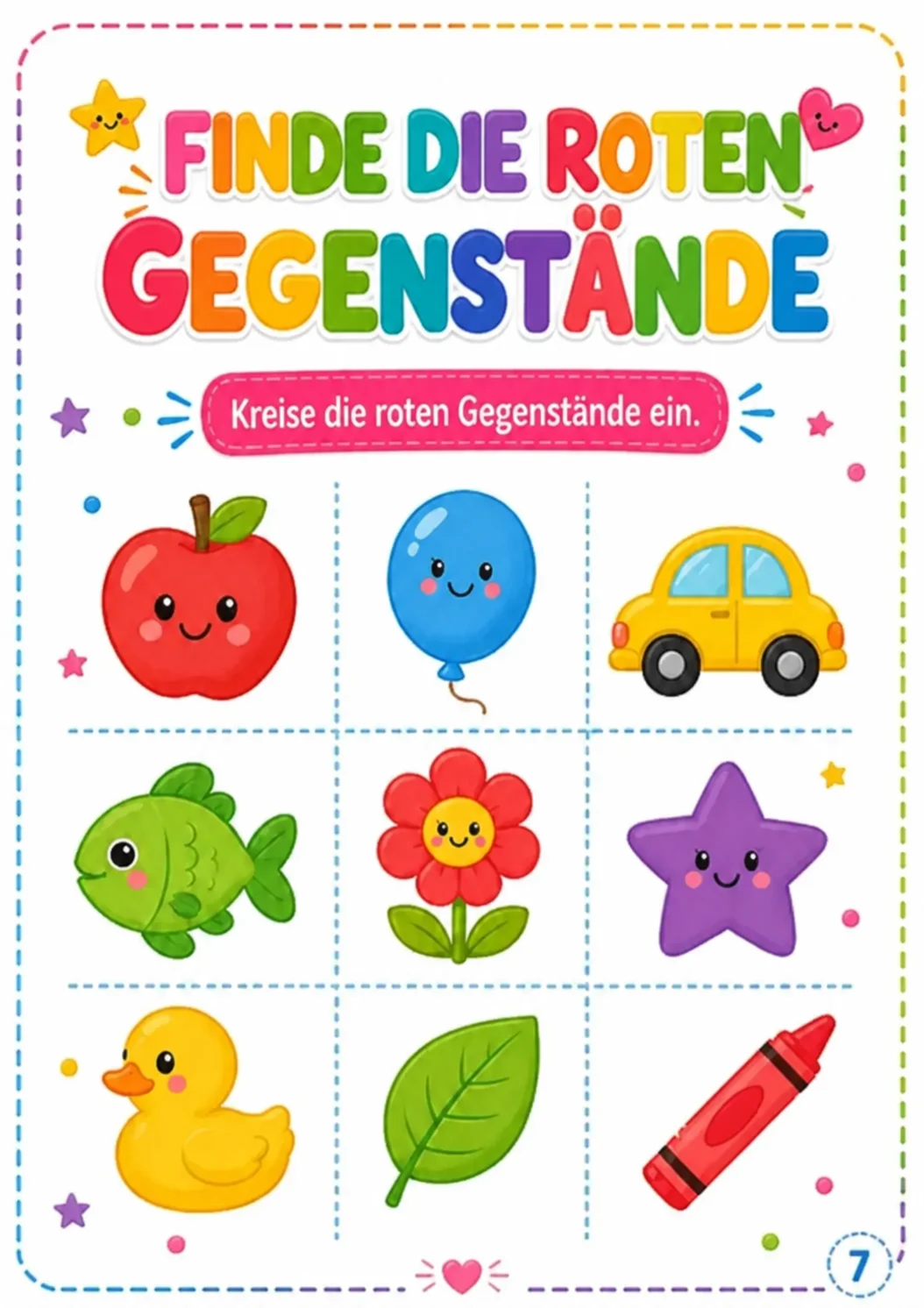 Arbeitsblatt: Finde die roten Gegenstände